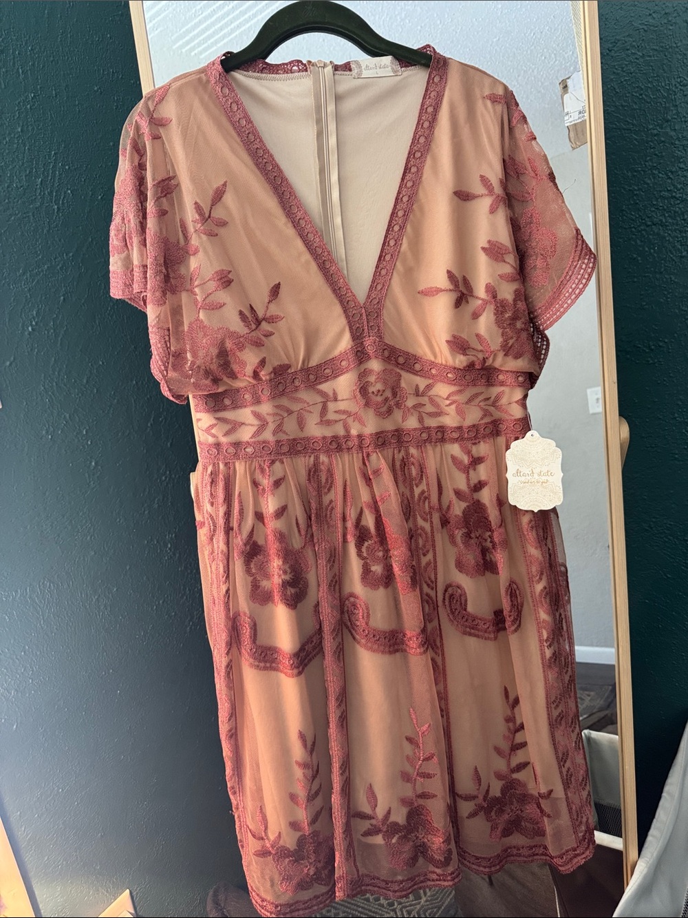 Altar'd State Dusty Rose Embroidered V-Neck Mini Dress